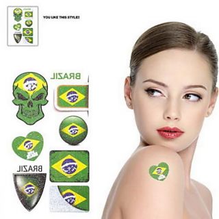 2PCS Skull Pattern Brazil World Cup Waterproof Tattoo Body Temporary Glitter Stickers