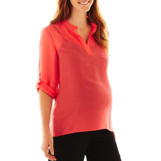 Maternity Roll Sleeve Sheer Top, Coral