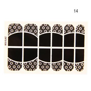 12PCS Deficiency Flower Shape Black Lace Nail Art Stickers NO.14