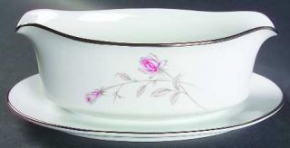 Seizan Lasting Rose Gravy Boat with Attached Underplate, Fine China Dinnerware  