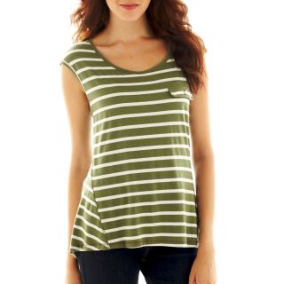 Susan Lawrence Striped Scoopneck Top, Olive/wht Cmb