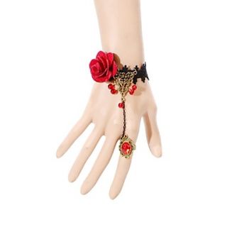 Elonbo Red Roses and Precious Stones Gothic Lolita Bracelet with Ring