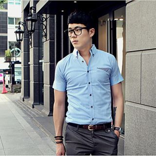 Shishangqiyi Short Sleeved Shirt Slim Korean MenS Shirt(Blue)