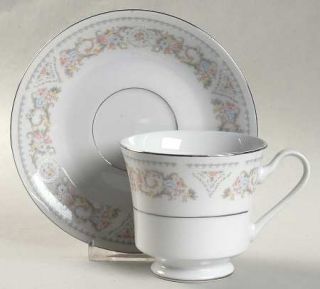 Silverie Siv8 Footed Cup & Saucer Set, Fine China Dinnerware   Pastel Flowers, G