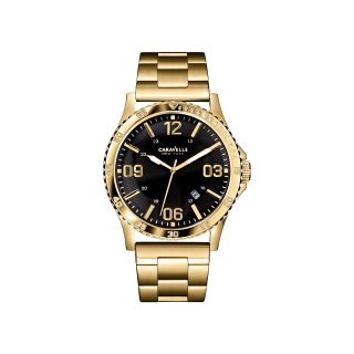 Caravelle New York Mens Black Round Dial & Gold Tone Bracelet Watch