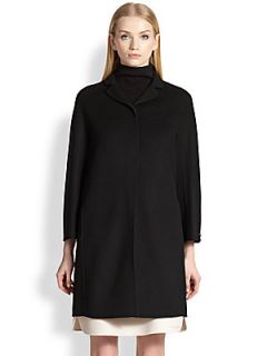 MaxMara Notched Collar Wool Coat   Black