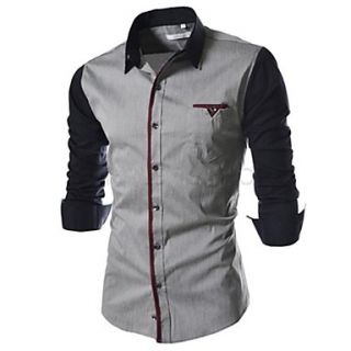 Mens Casual Contrast Color Long Sleeve Shirt