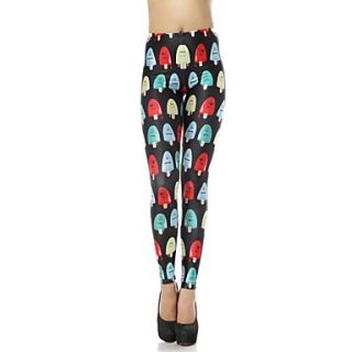 Elonbo Womens Round Collar Digital Printing Coloured Drawing or Pattern Lovely Popsicle Style Tight Leggings