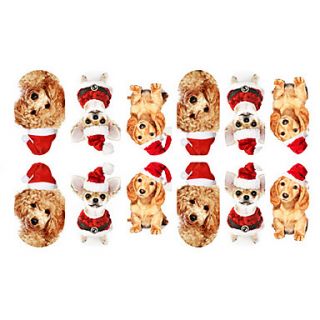 12PCS Mini Pet Dogs with Christmas Hat Pattern Luminous Nail Art Stickers