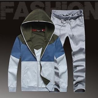 Mens Fashion Sports Casual Long Sleeve Splicing Hoodie Suits