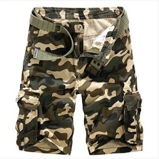 Mens Summer Casual Mid Length Camo Cargo Shorts(Belt Not Included)