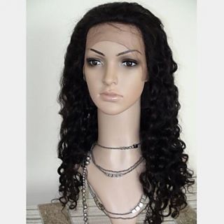 20 Inch Length Brazilian Virgin Hair Natural Color Soft Curly Full Lace Wig Swiss Lace 130 Density
