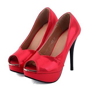 Sunday Womens Open Toe Stiletto Heel Platform Pu Leather Red Peep Toe