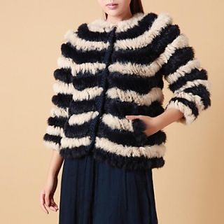 Womens Short Rabbit Fur Coat With Weave Design