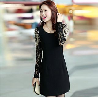 Loongzy Womens Ruffle Bodycon Long Sleeve Lace Sexy Black Dress