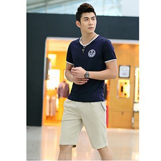 Shishangqiyi Korean Slim V Neck Short Sleeved Fashion T Shirt(Dark Blue)