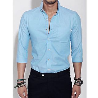 Shishangqiyi Three Quarter Sleeve Shirt MenS Shirt(Blue)