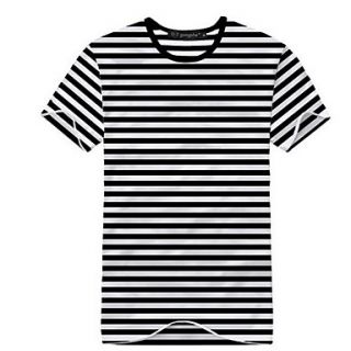 Aiyifang Casual Stripe Short Sleeve Lovers T Shirt(Black)