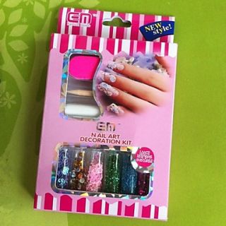 New Style Nail Art Decoration Kit(6 Glass Bottled Nail Art Decoration Nail Glue Nail File 1 PCS Bamboo Stick)