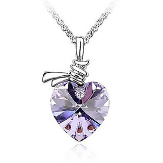 Xingzi Womens Charming Lilac Heart Made With Swarovski Elements Crystal Dangling Necklace