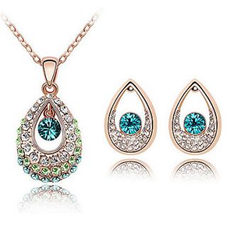 Xingzi Womens Charming Blue Water Drop Crystal Necklace And Stud Earrings