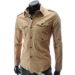 Cocollei mens pockets shoulder pads casual shirt (khaki)