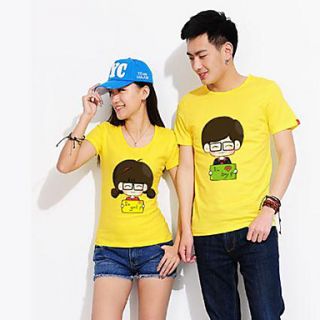 Aiyifang Casual Cartoon Print Lovers T Shirt(Yellow)
