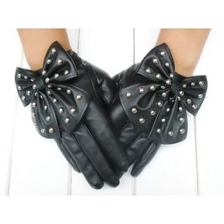 Womens Fashion Rivet Big Bowknot Gloves