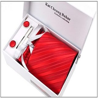 Mens Fashionable Red Striped Polyester Ties Set(breatpin random)