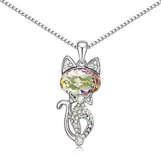 Xingzi Womens Charming Green Persian Cat Crystal Dangling Necklace