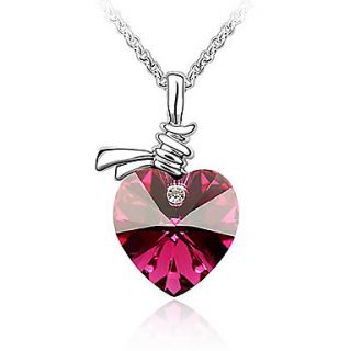 Xingzi Womens Charming Fuchsia Heart Made With Swarovski Elements Crystal Dangling Necklace