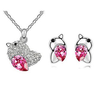 Xingzi Womens Charming Fuchsia Bird Pattern Made With Swarovski Elements Crystal Necklace And Stud Earrings