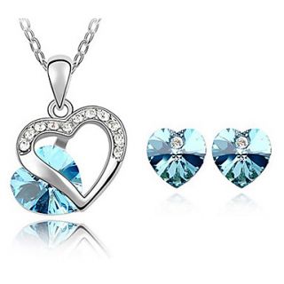 Xingzi Womens Elegant Blue Heart Pattern Made With Swarovski Elements Crystal Necklace And Stud Earrings