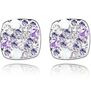 Xingzi Womens Charming Lilac Square Made With Swarovski Elements Crystal Stud Earrings