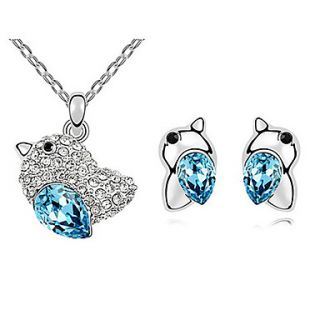 Xingzi Womens Charming Blue Bird Pattern Made With Swarovski Elements Crystal Necklace And Stud Earrings