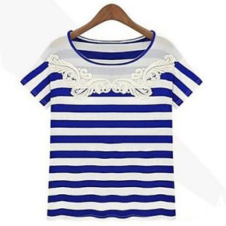 Womens Summer Stripe Embroidery Short Sleeve Shirt