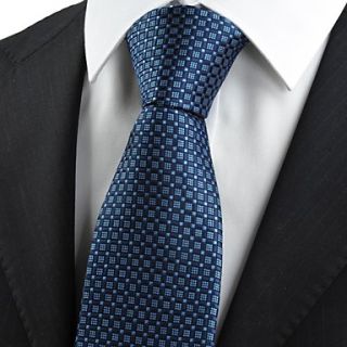 Tie Navy Blue Checked Pattern JACQUARD Mens Tie Necktie Formal Business Gift