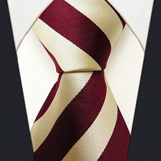 Mens Casual Yellow Red Stripe Silk Necktie