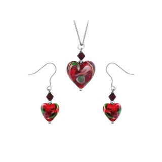Bridge Jewelry Red & Green Glass Heart Bead Pendant & Earrings Set