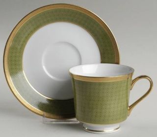 Mikasa Kingsley Footed Cup & Saucer Set, Fine China Dinnerware   Fine China,Gree