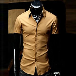 Uyuk Mens Mature Khaki Lapel Neck Buckle Short Sleeve Shirt
