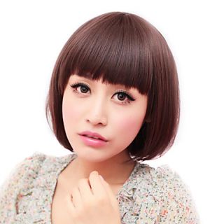 High Quality Synthetic Capless Medium Straight Young Chestnut Brown BOBO Full Bang Wigs