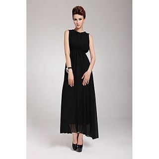Swd Sleeveless Halter Chiffon Large Hem Dress (Black)