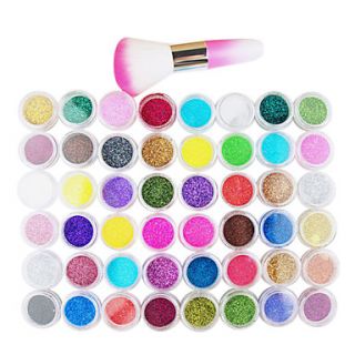 48 color Glitter Powder Nail Art Decorations With Nail Art Dusting Brush