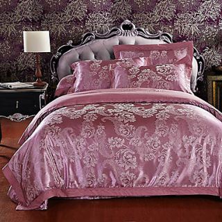 Mankedun Floral Print Jacquard Silk Floss 4 PCS Set Bedding