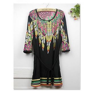 Womens Round Collar Colored Feather Flower Dress