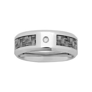 Mens Diamond Accent Wedding Band in Stainless Steel, White