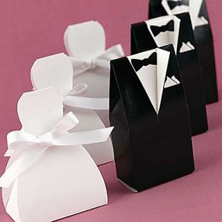 Bride Groom Favor Box With White Ribbon (Set of 12)