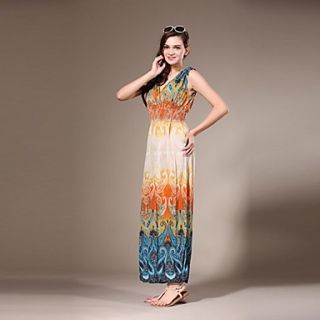 Maya Womens V Neck Bohemian Print Maxi Long Dress