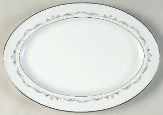 Sango Alsace 12 Oval Serving Platter, Fine China Dinnerware   Gray Scrolls On R